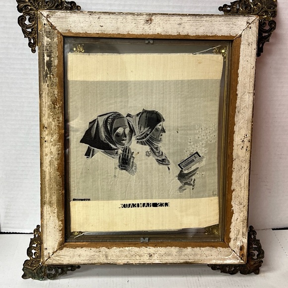Rare antique French framed silk artwork embroidered artist signed collectible - Picture 13 of 14